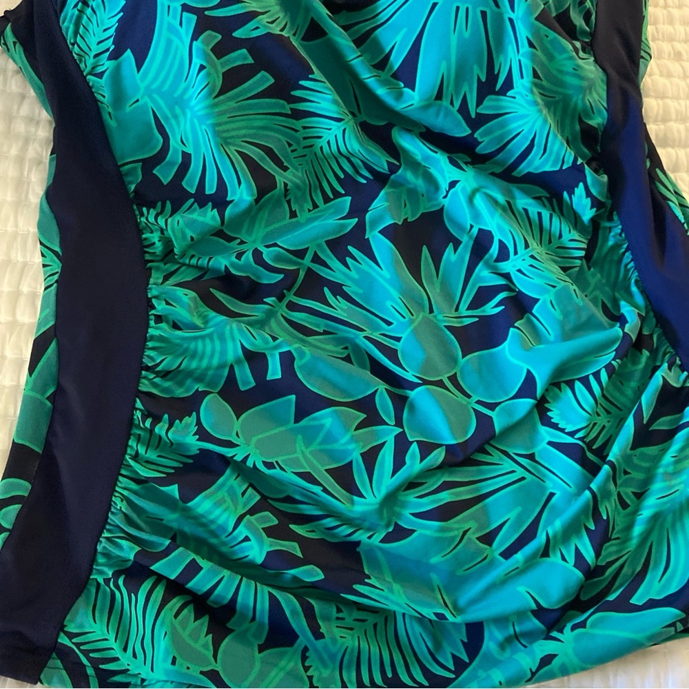 Navy Green lands End Convertible Tropical Print Tankini Top Plus Sz 16L - Picture 3 of 4